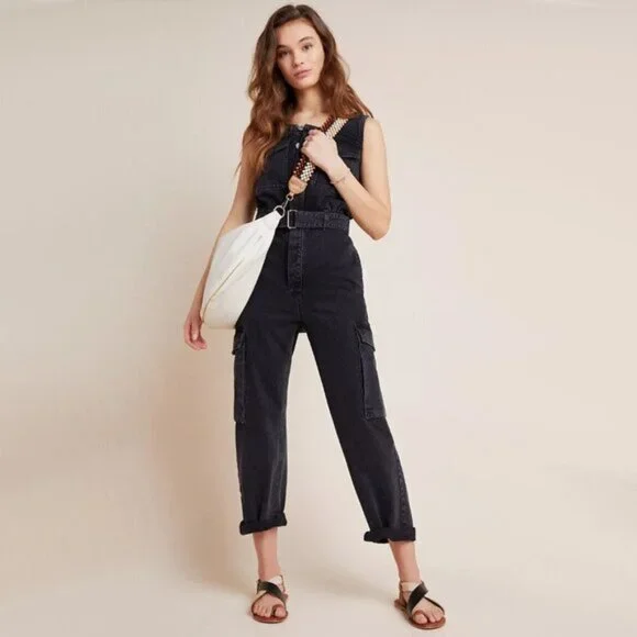 NWT Agolde black denim sleeveless belted jumpsuit 4